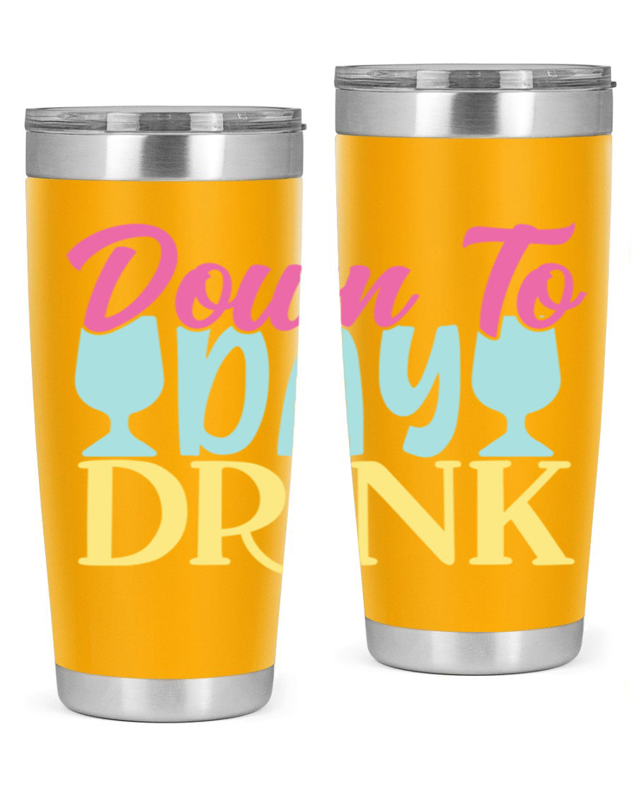 Down to Day Drink 131# Beer Tumbler in stainless steel with a drink-thru lid, showcasing its sleek design and double wall insulation.