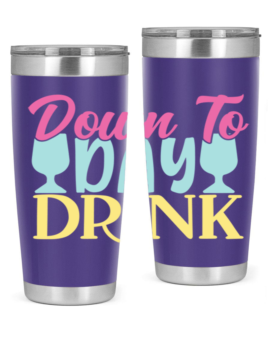 Down to Day Drink 131# Beer Tumbler in stainless steel with a drink-thru lid, showcasing its sleek design and double wall insulation.