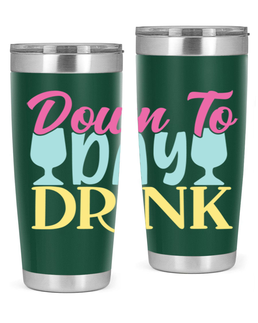 Down to Day Drink 131# Beer Tumbler in stainless steel with a drink-thru lid, showcasing its sleek design and double wall insulation.
