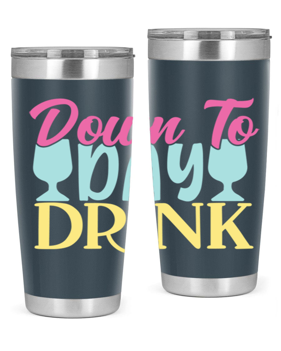 Down to Day Drink 131# Beer Tumbler in stainless steel with a drink-thru lid, showcasing its sleek design and double wall insulation.