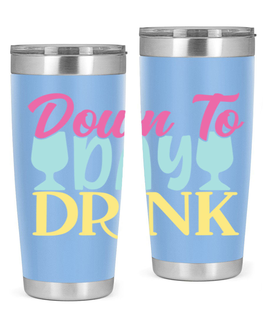 Down to Day Drink 131# Beer Tumbler in stainless steel with a drink-thru lid, showcasing its sleek design and double wall insulation.