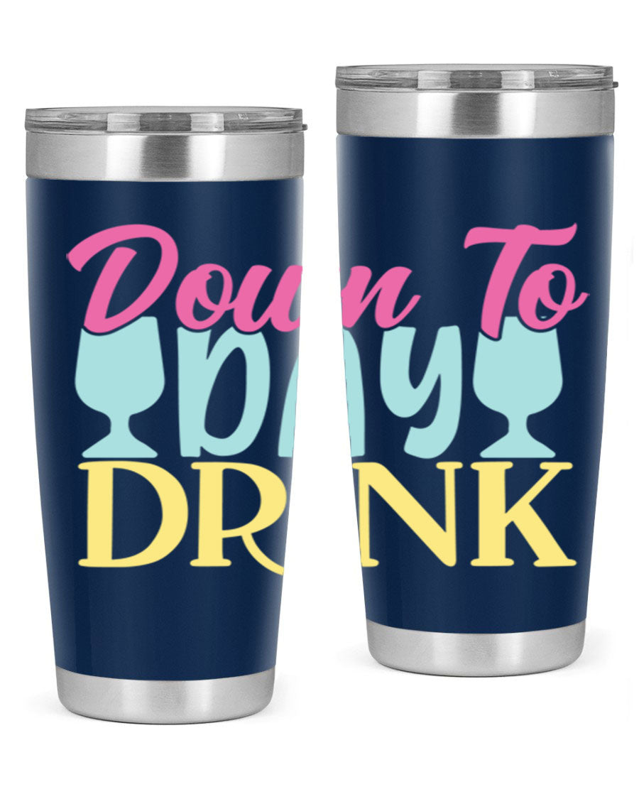 Down to Day Drink 131# Beer Tumbler in stainless steel with a drink-thru lid, showcasing its sleek design and double wall insulation.