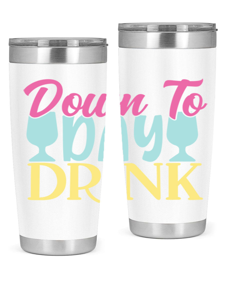 Down to Day Drink 131# Beer Tumbler in stainless steel with a drink-thru lid, showcasing its sleek design and double wall insulation.