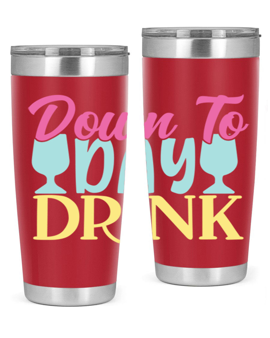 Down to Day Drink 131# Beer Tumbler in stainless steel with a drink-thru lid, showcasing its sleek design and double wall insulation.