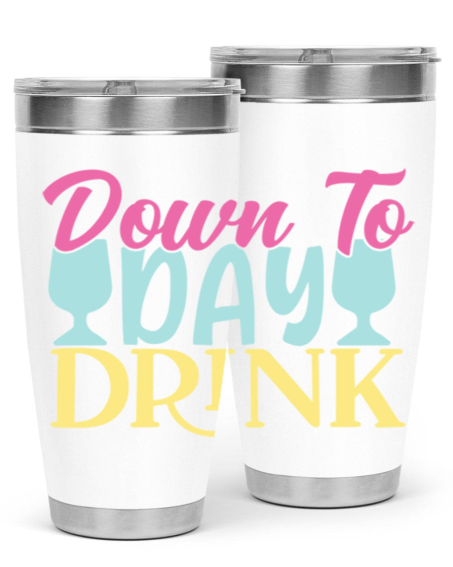Down to Day Drink 131# Beer Tumbler in stainless steel with a drink-thru lid, showcasing its sleek design and double wall insulation.