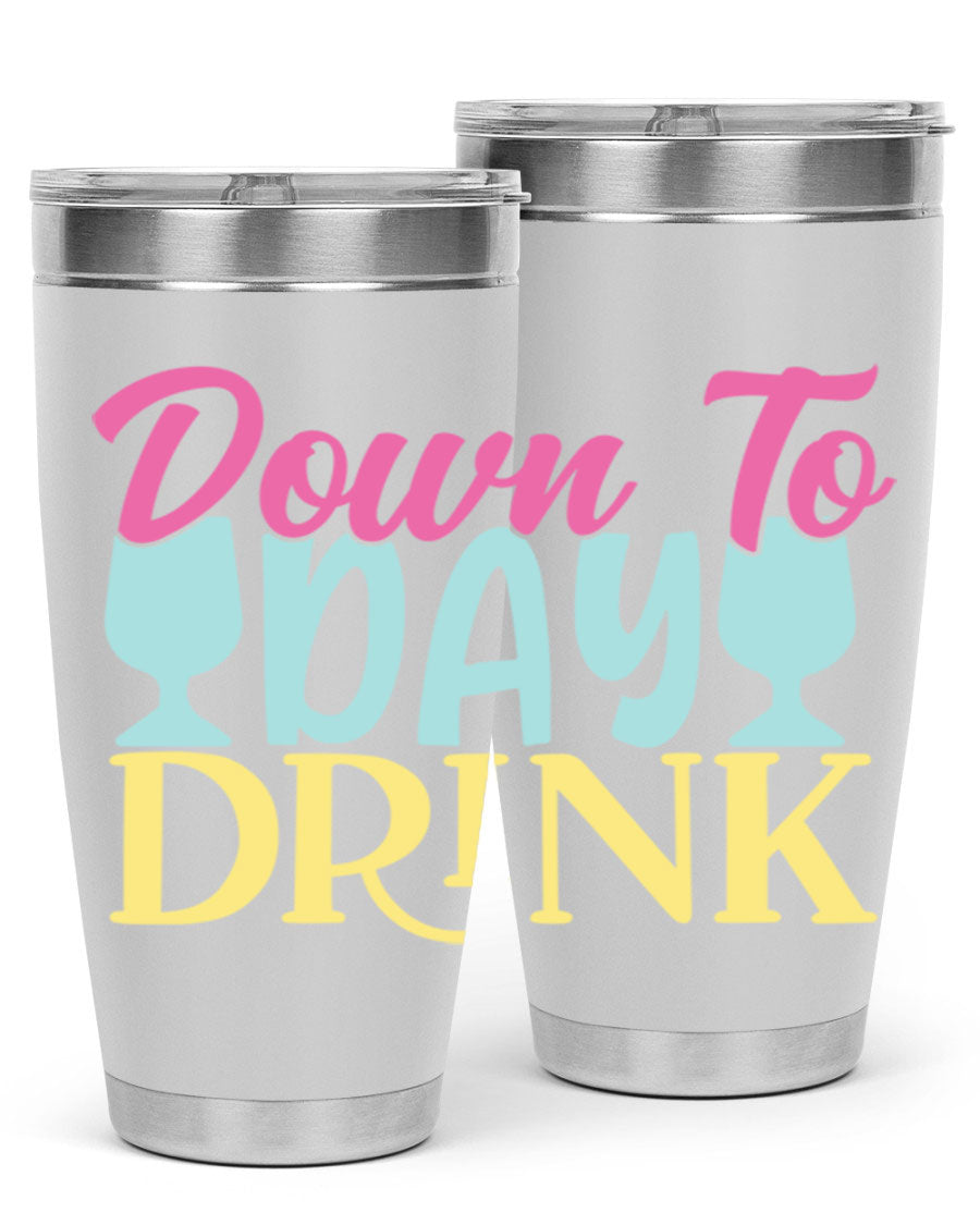 Down to Day Drink 131# Beer Tumbler in stainless steel with a drink-thru lid, showcasing its sleek design and double wall insulation.