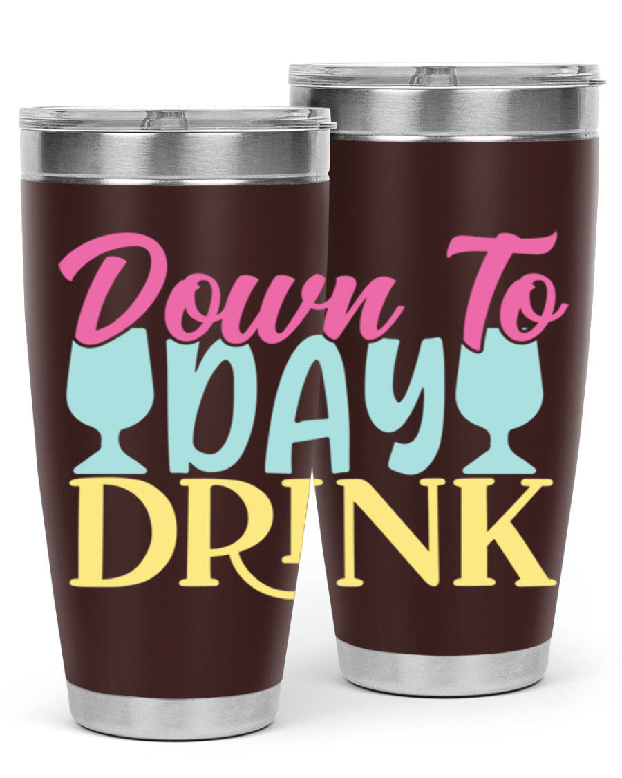 Down to Day Drink 131# Beer Tumbler in stainless steel with a drink-thru lid, showcasing its sleek design and double wall insulation.