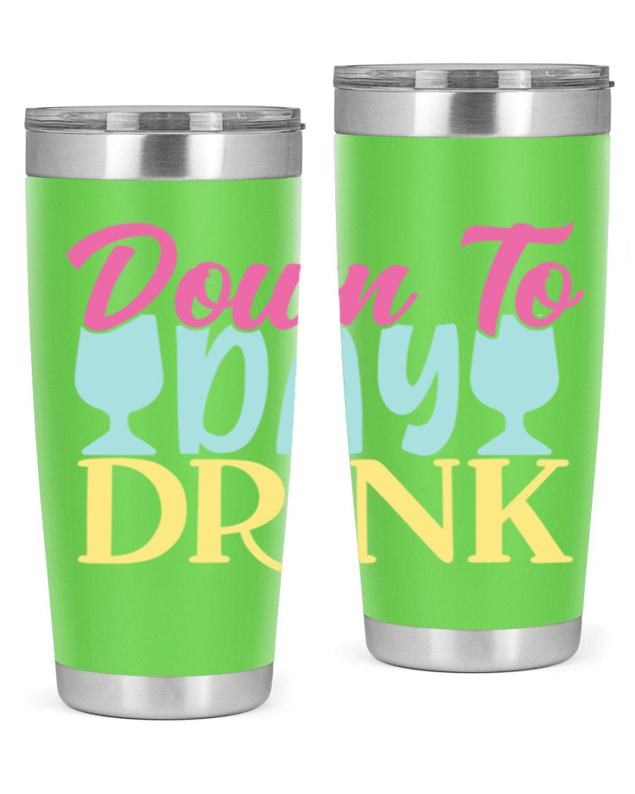 Down to Day Drink 131# Beer Tumbler in stainless steel with a drink-thru lid, showcasing its sleek design and double wall insulation.