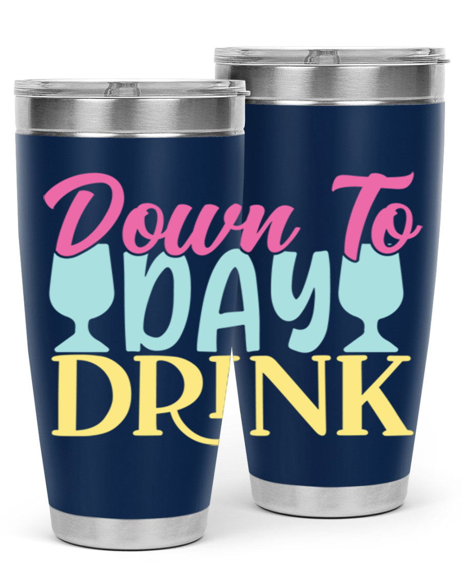 Down to Day Drink 131# Beer Tumbler in stainless steel with a drink-thru lid, showcasing its sleek design and double wall insulation.
