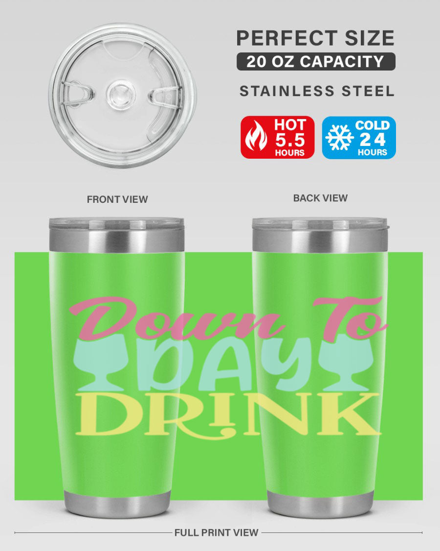 Down to Day Drink 131# Beer Tumbler in stainless steel with a drink-thru lid, showcasing its sleek design and double wall insulation.