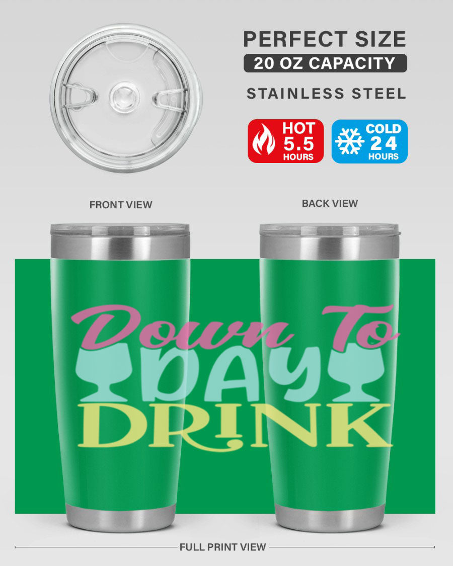 Down to Day Drink 131# Beer Tumbler in stainless steel with a drink-thru lid, showcasing its sleek design and double wall insulation.