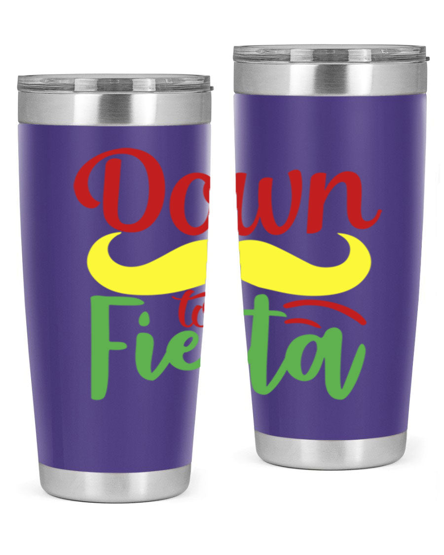Down to Fiesta 20oz Tumbler featuring vibrant design, double wall vacuum insulation, and a press-in drink-thru lid.
