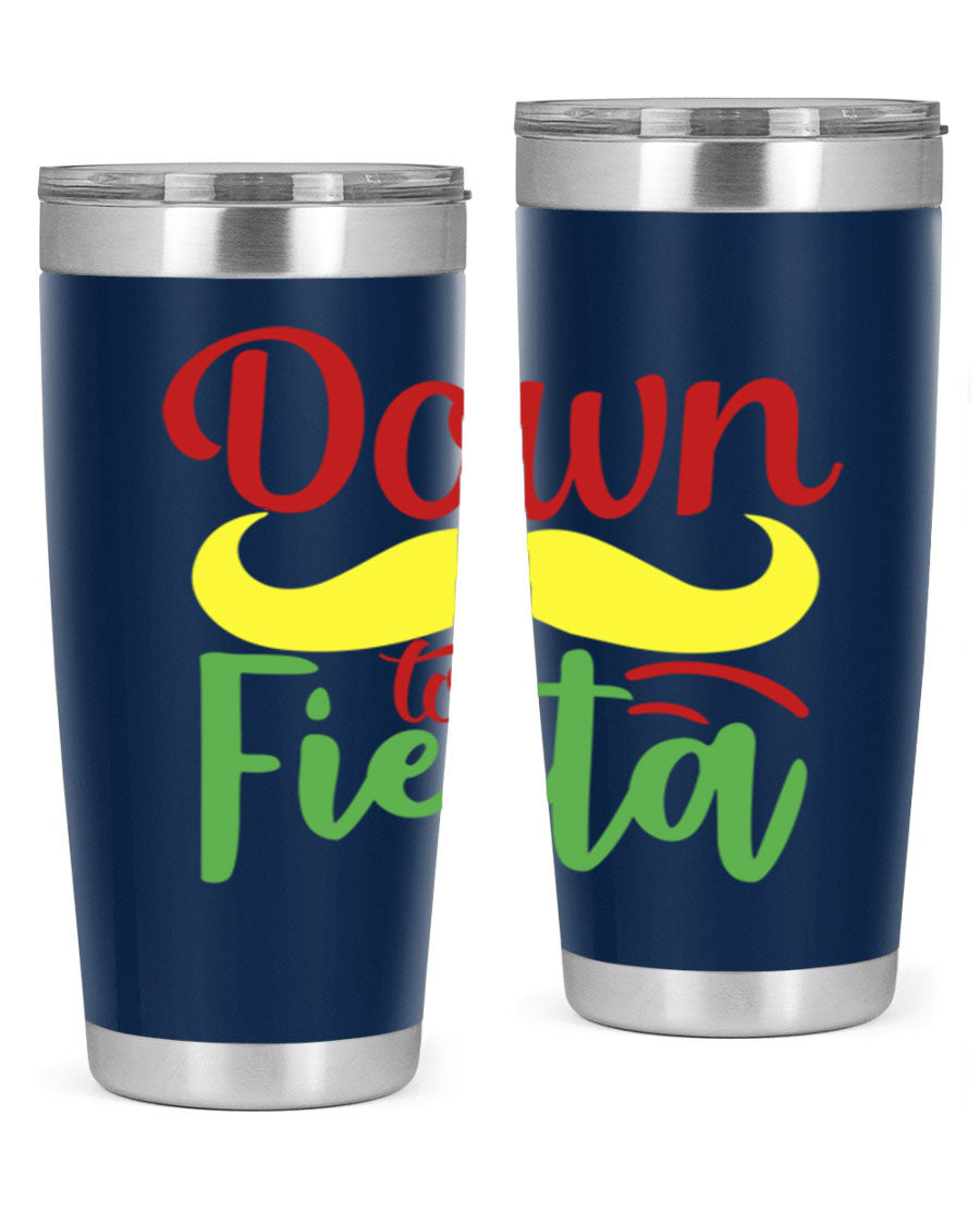 Down to Fiesta 20oz Tumbler featuring vibrant design, double wall vacuum insulation, and a press-in drink-thru lid.