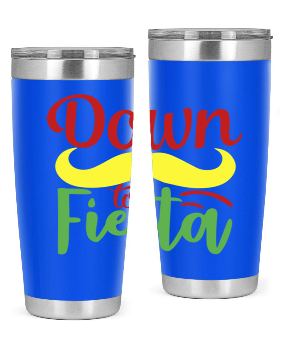 Down to Fiesta 20oz Tumbler featuring vibrant design, double wall vacuum insulation, and a press-in drink-thru lid.