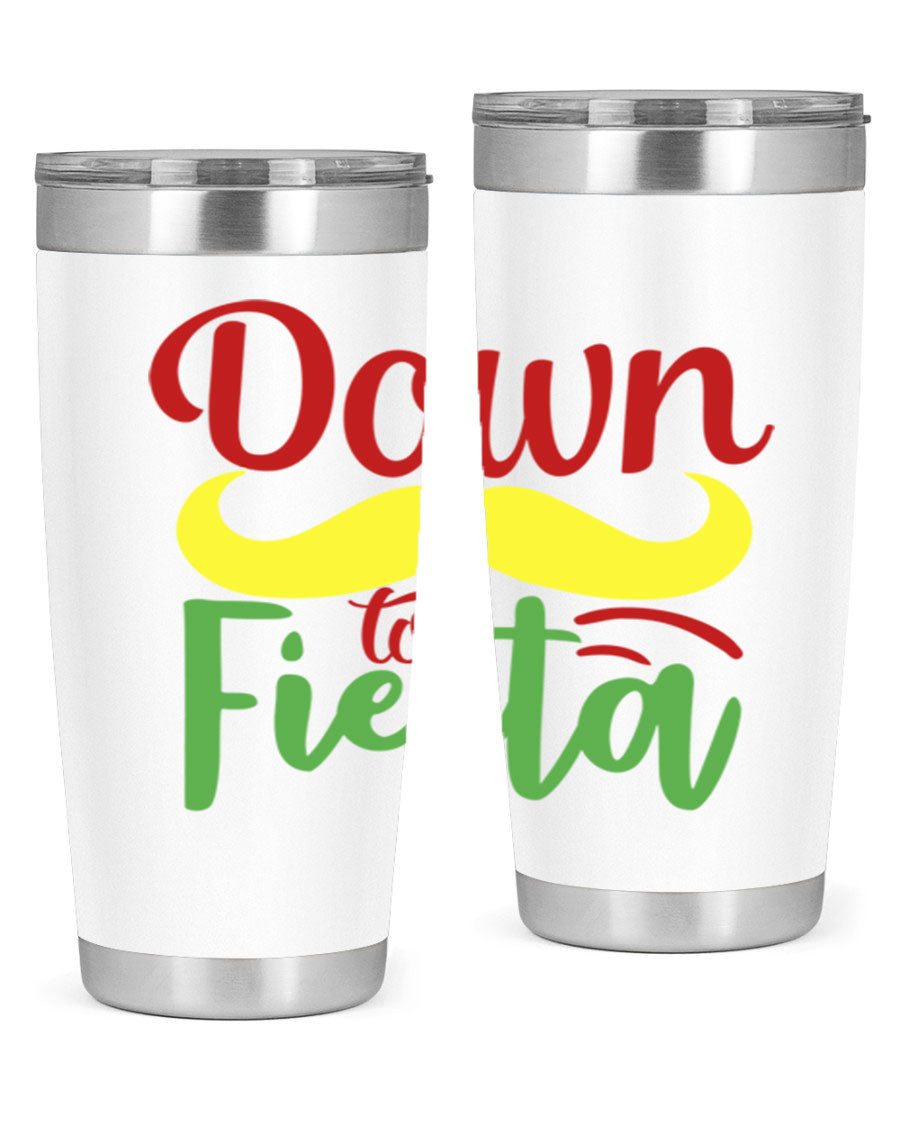 Down to Fiesta 20oz Tumbler featuring vibrant design, double wall vacuum insulation, and a press-in drink-thru lid.