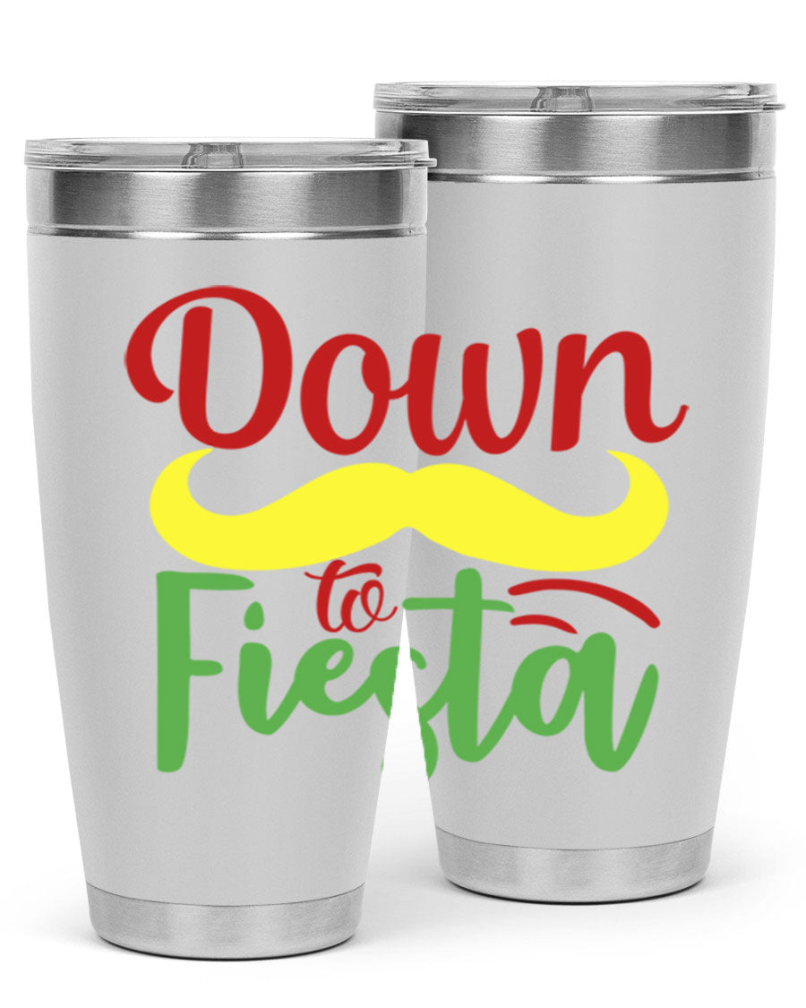 Down to Fiesta 20oz Tumbler featuring vibrant design, double wall vacuum insulation, and a press-in drink-thru lid.