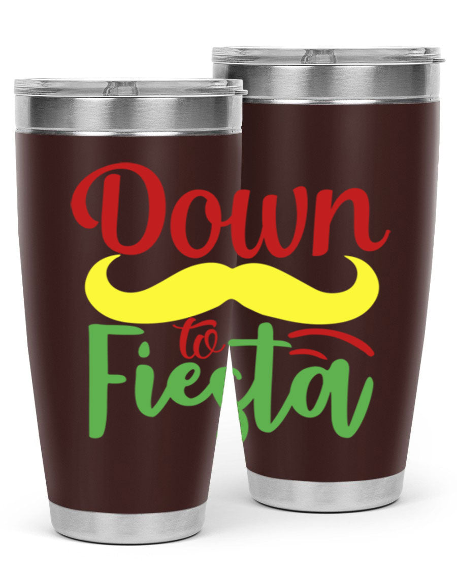 Down to Fiesta 20oz Tumbler featuring vibrant design, double wall vacuum insulation, and a press-in drink-thru lid.