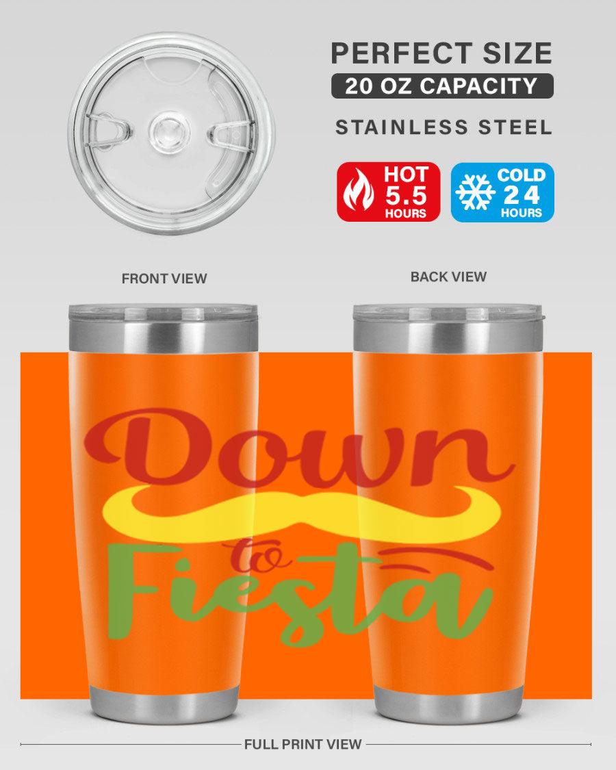 Down to Fiesta 20oz Tumbler featuring vibrant design, double wall vacuum insulation, and a press-in drink-thru lid.