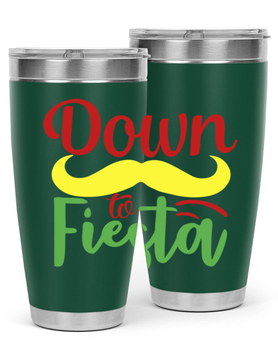 Down to Fiesta 20oz Tumbler featuring vibrant design, double wall vacuum insulation, and a press-in drink-thru lid.