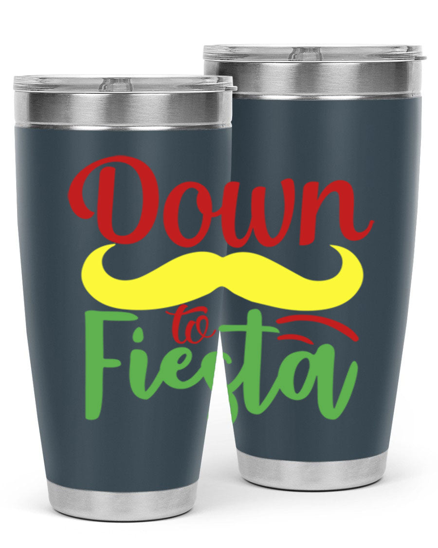 Down to Fiesta 20oz Tumbler featuring vibrant design, double wall vacuum insulation, and a press-in drink-thru lid.