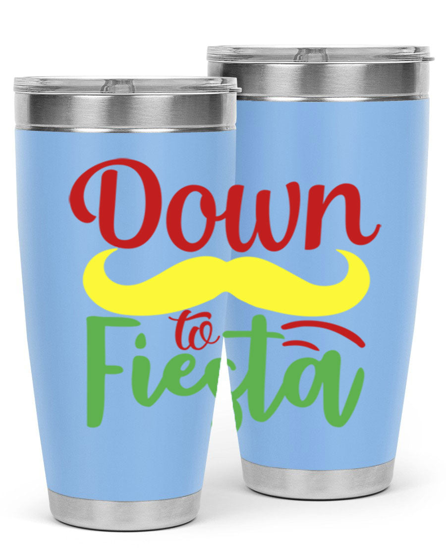 Down to Fiesta 20oz Tumbler featuring vibrant design, double wall vacuum insulation, and a press-in drink-thru lid.