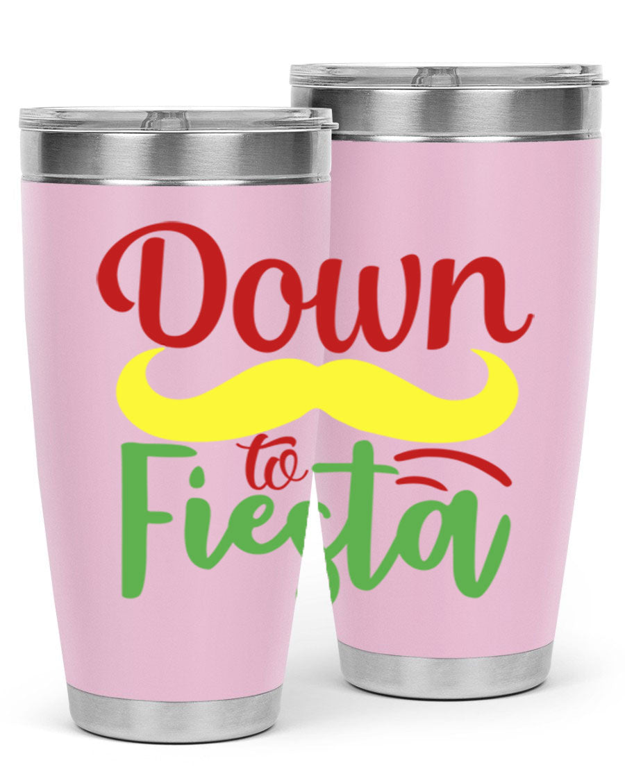 Down to Fiesta 20oz Tumbler featuring vibrant design, double wall vacuum insulation, and a press-in drink-thru lid.
