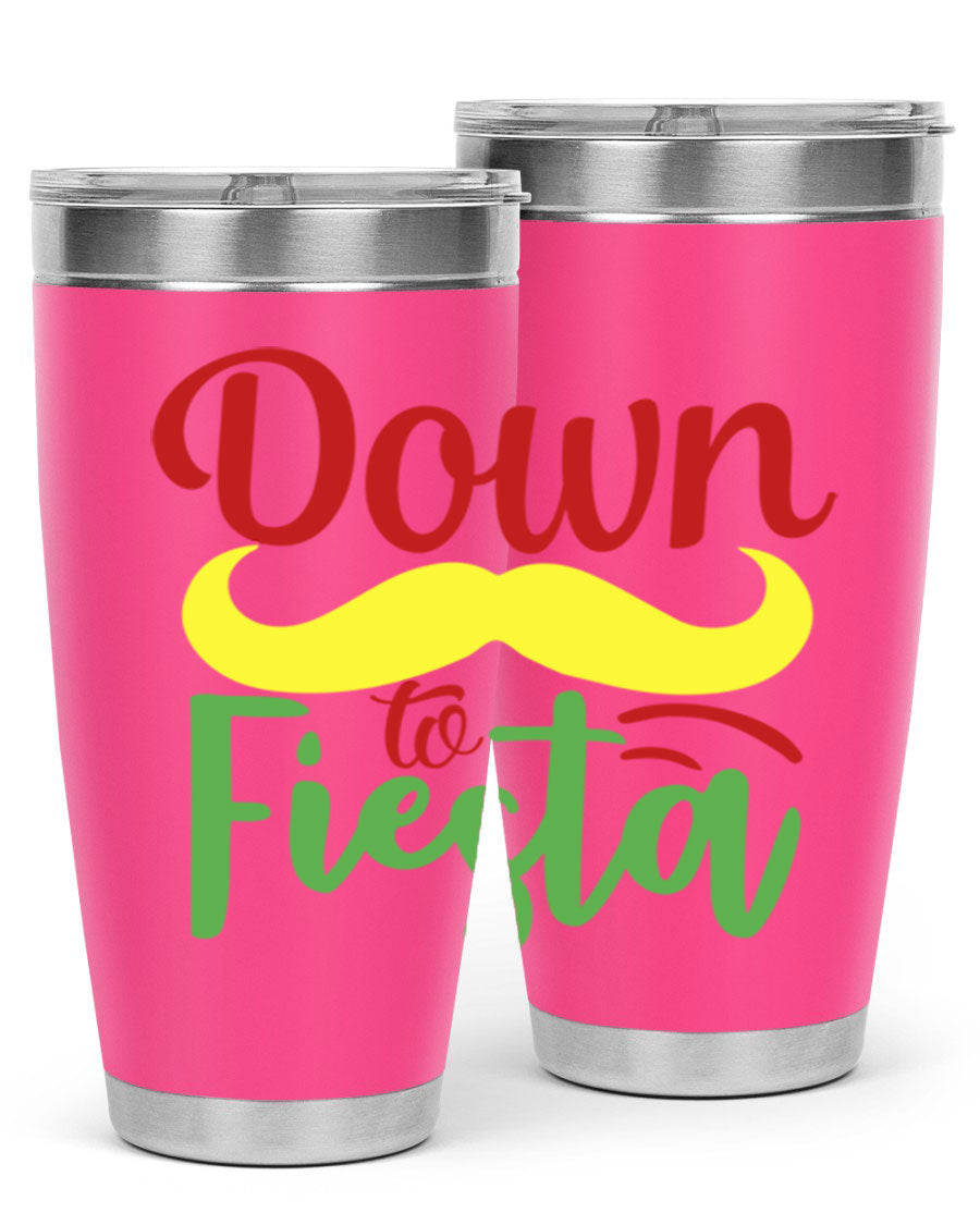 Down to Fiesta 20oz Tumbler featuring vibrant design, double wall vacuum insulation, and a press-in drink-thru lid.