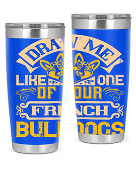 A stylish 20oz tumbler featuring a playful design inspired by French Bulldogs, made from stainless steel with a drink-thru lid.