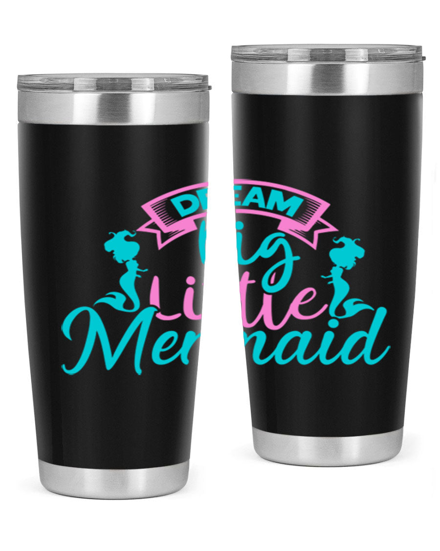 Dream Big Little Mermaid 20oz tumbler featuring double wall vacuum insulation and a vibrant design.