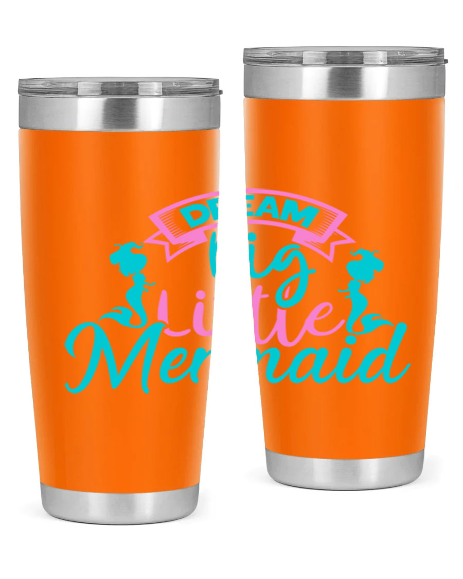 Dream Big Little Mermaid 20oz tumbler featuring double wall vacuum insulation and a vibrant design.