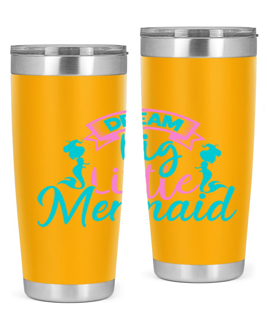 Dream Big Little Mermaid 20oz tumbler featuring double wall vacuum insulation and a vibrant design.