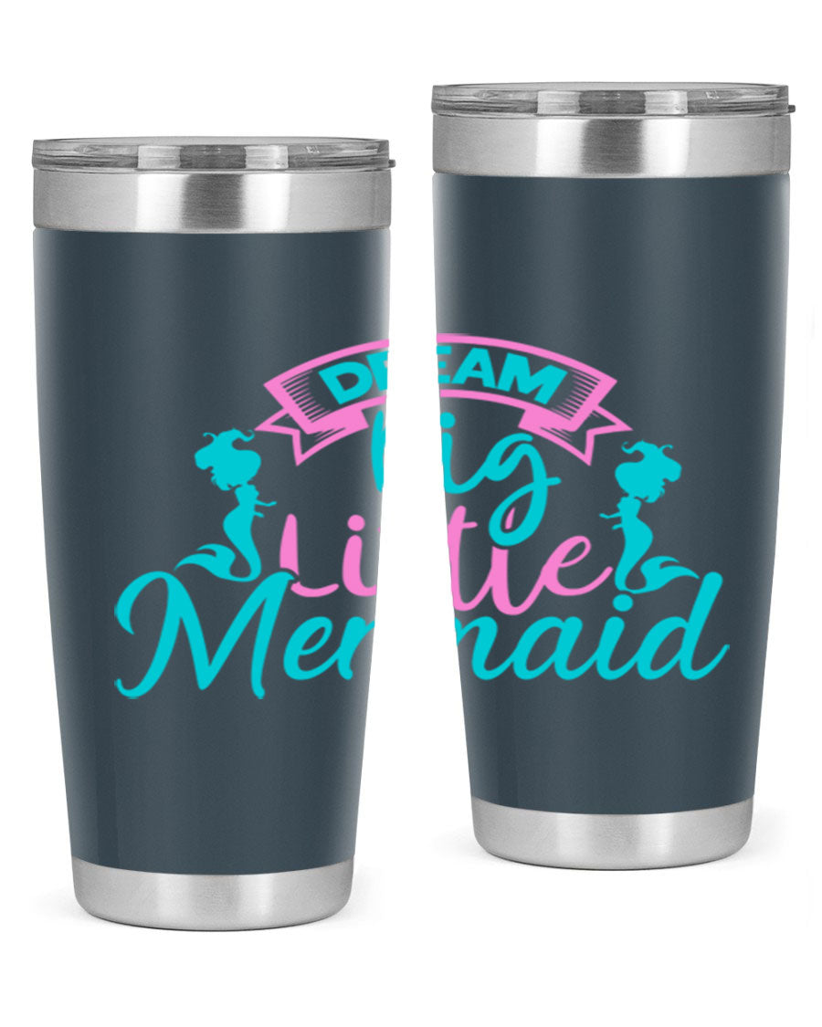 Dream Big Little Mermaid 20oz tumbler featuring double wall vacuum insulation and a vibrant design.