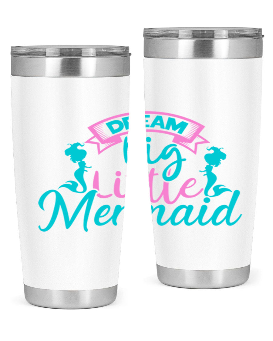 Dream Big Little Mermaid 20oz tumbler featuring double wall vacuum insulation and a vibrant design.
