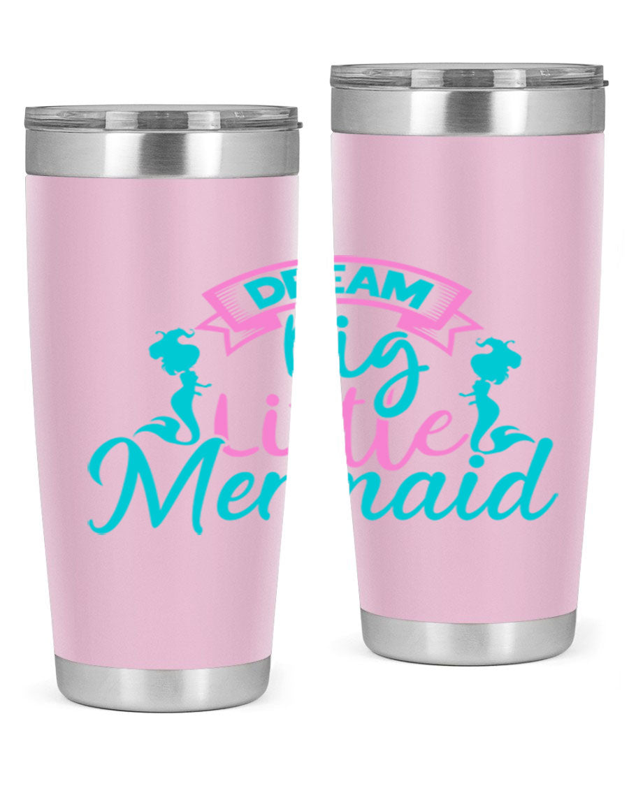 Dream Big Little Mermaid 20oz tumbler featuring double wall vacuum insulation and a vibrant design.