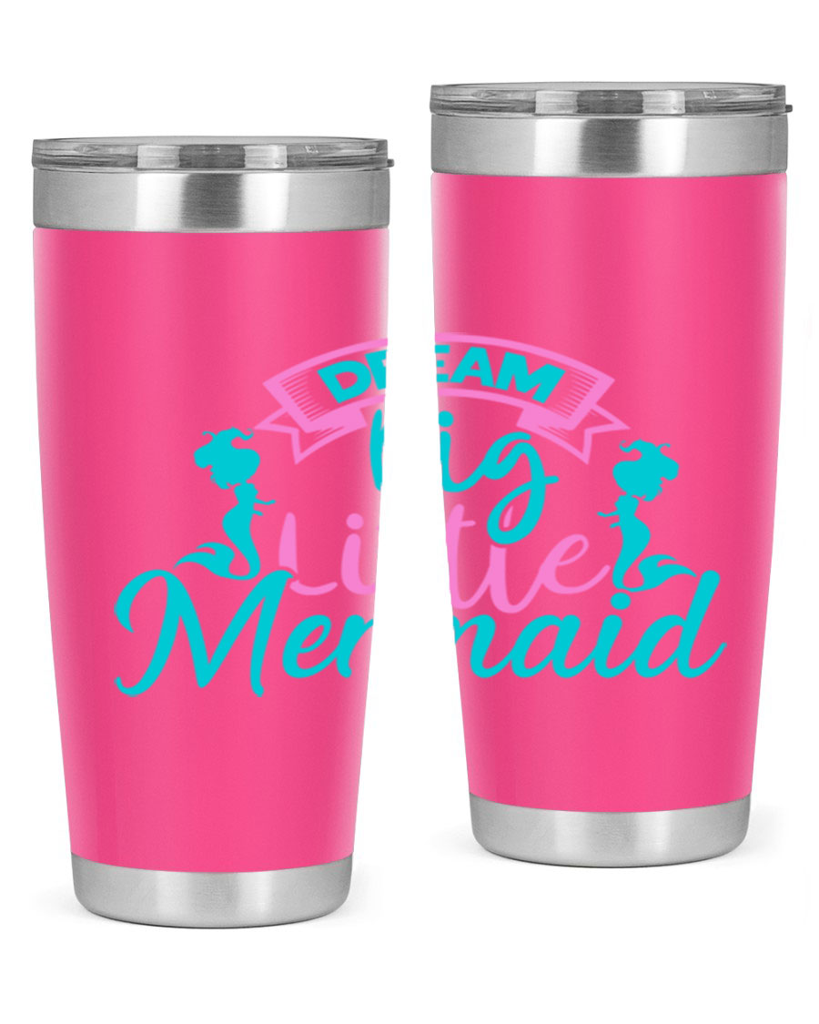 Dream Big Little Mermaid 20oz tumbler featuring double wall vacuum insulation and a vibrant design.