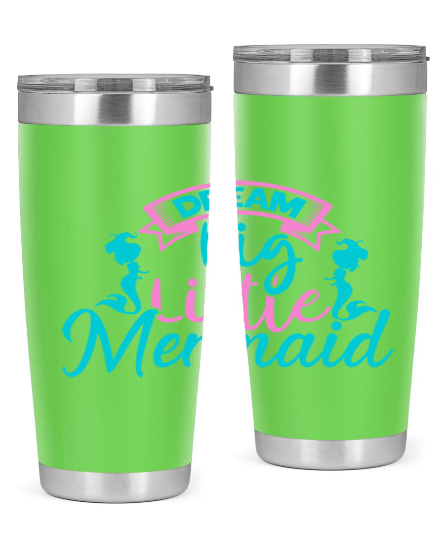 Dream Big Little Mermaid 20oz tumbler featuring double wall vacuum insulation and a vibrant design.