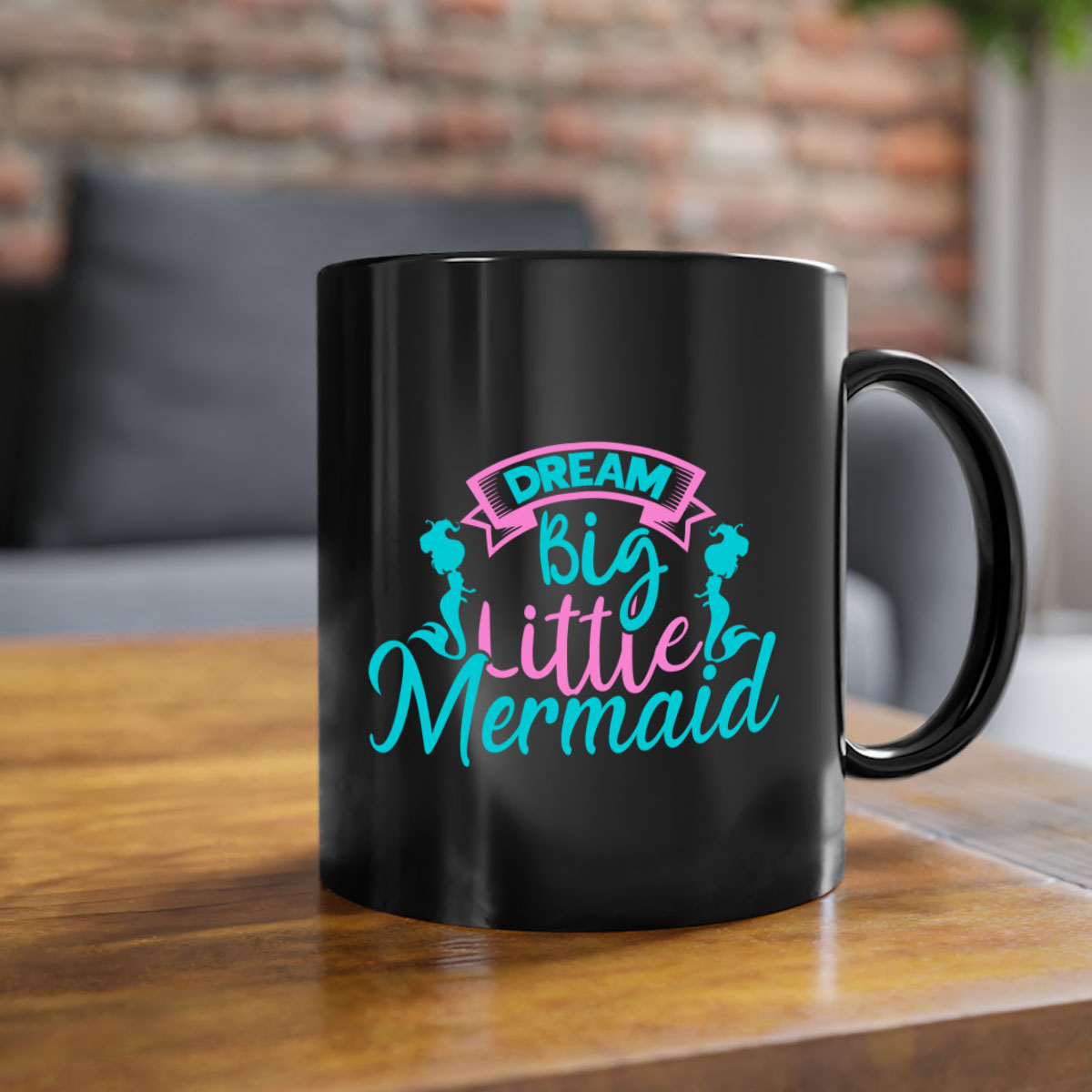 Dream Big Little Mermaid Mug with two-tone design, featuring a colored handle and glossy finish, available in multiple colors.