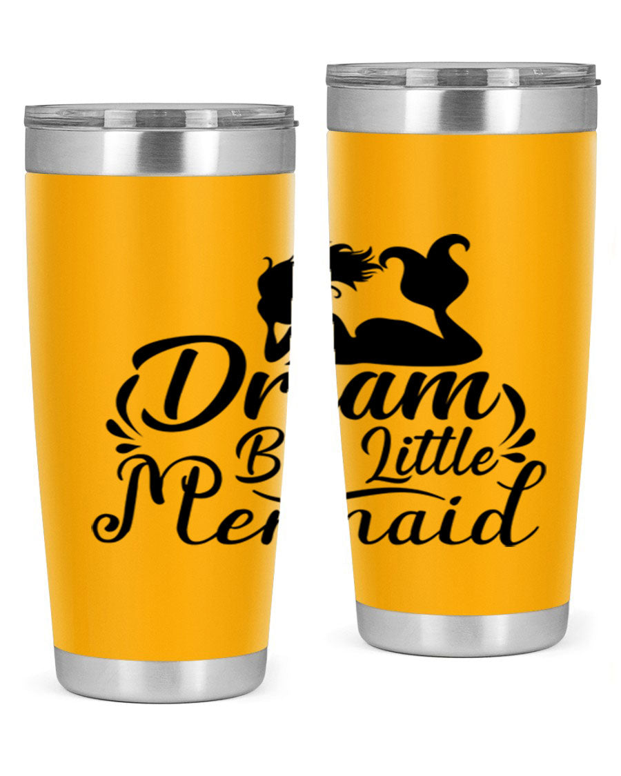 Dream Big Little Mermaid tumbler in 20oz and 30oz sizes, featuring a vibrant design and stainless steel construction.