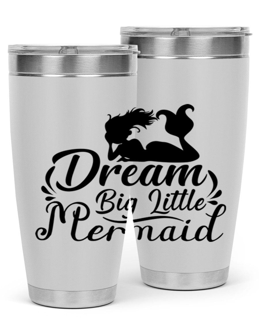 Dream Big Little Mermaid tumbler in 20oz and 30oz sizes, featuring a vibrant design and stainless steel construction.
