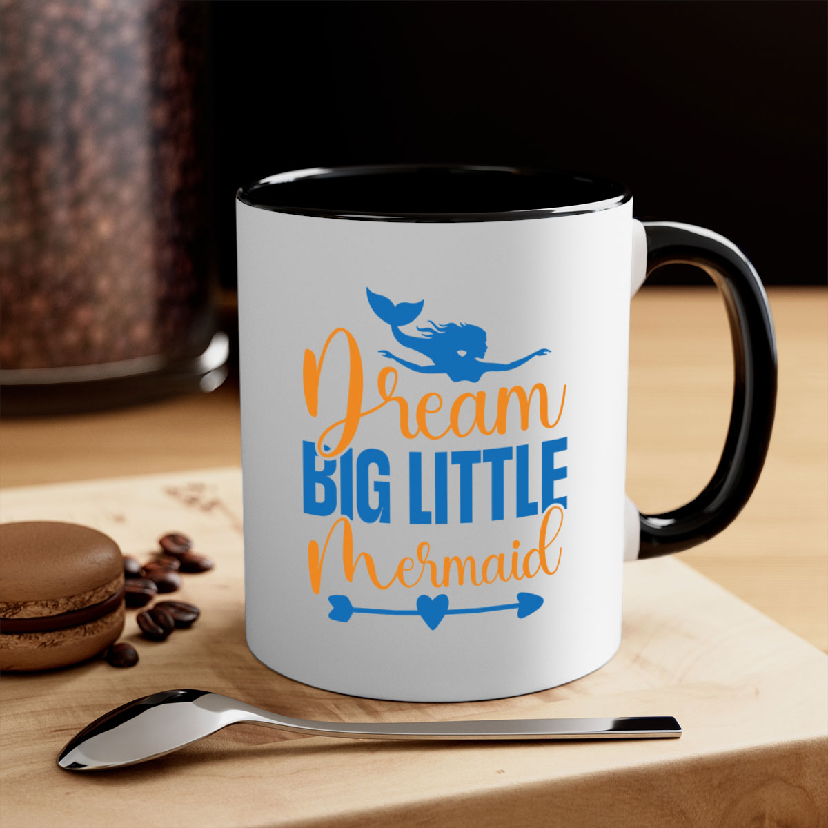 Dream Big Little Mermaid Mug with colorful handle and glossy finish, perfect for coffee or tea lovers.