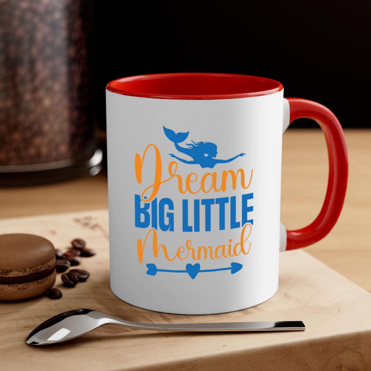 Dream Big Little Mermaid Mug with colorful handle and glossy finish, perfect for coffee or tea lovers.