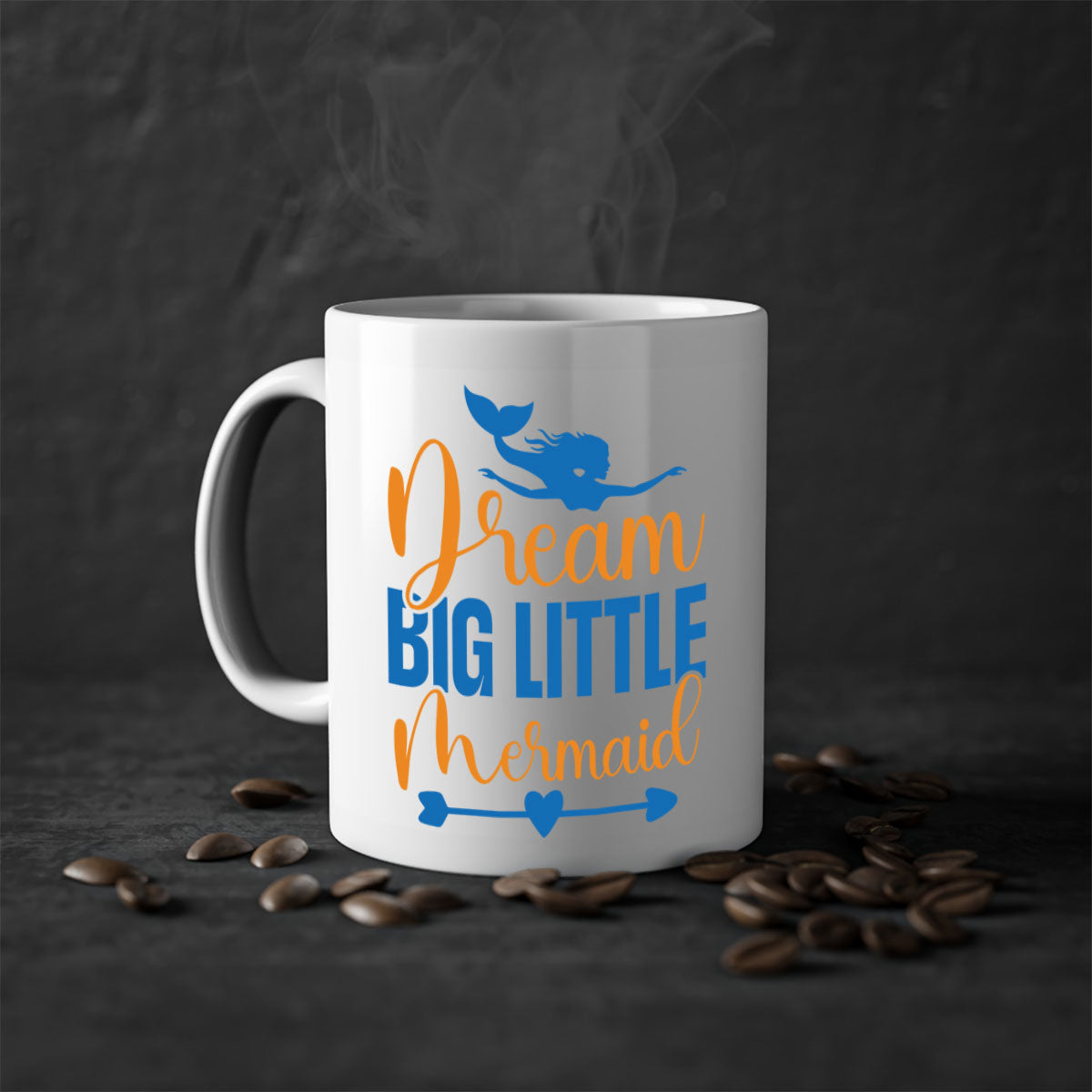 Dream Big Little Mermaid Mug with colorful handle and glossy finish, perfect for coffee or tea lovers.
