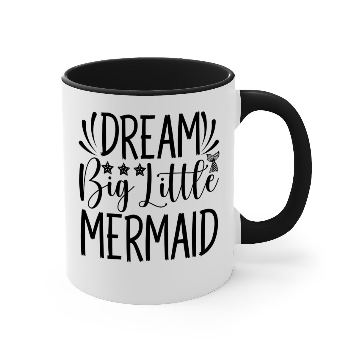 Dream Big Little Mermaid Mug with two-tone design, featuring a colored handle and glossy finish, available in multiple colors.