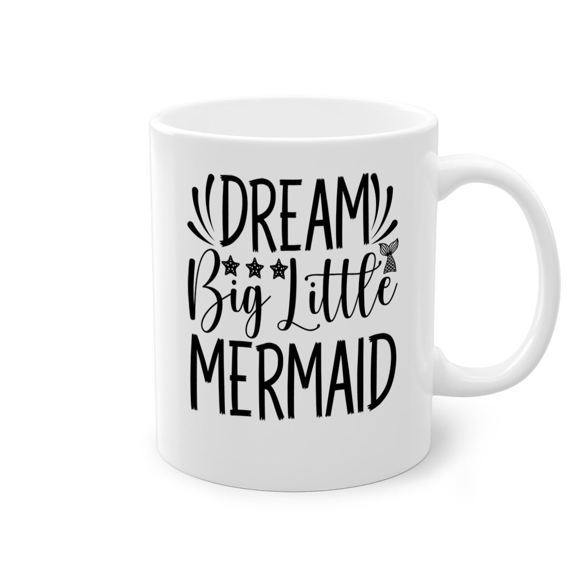 Dream Big Little Mermaid Mug with two-tone design, featuring a colored handle and glossy finish, available in multiple colors.