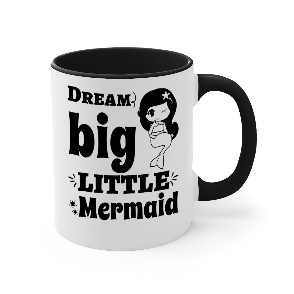 Dream Big Little Mermaid Mug with colorful handle and interior, featuring a glossy finish and whimsical design.