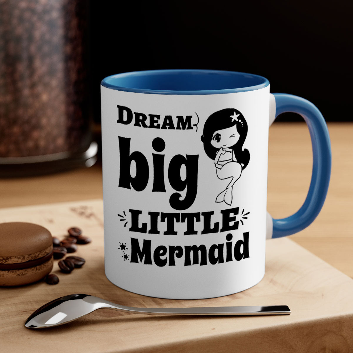 Dream Big Little Mermaid Mug with colorful handle and interior, featuring a glossy finish and whimsical design.