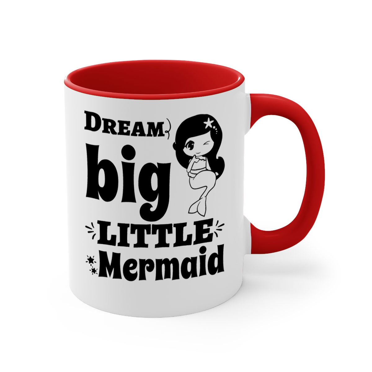 Dream Big Little Mermaid Mug with colorful handle and interior, featuring a glossy finish and whimsical design.