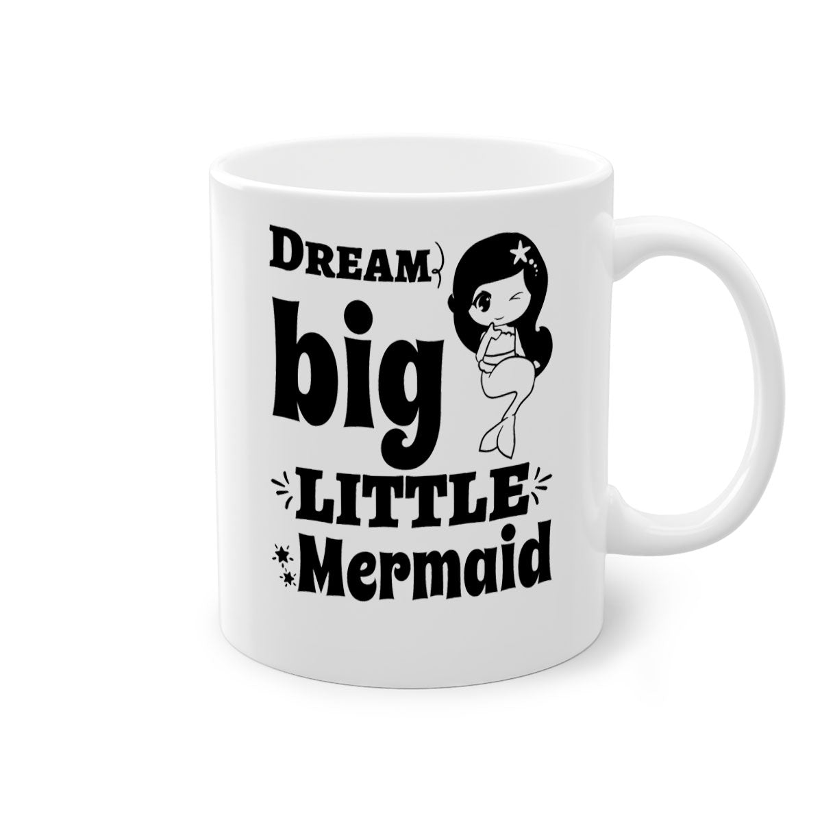 Dream Big Little Mermaid Mug with colorful handle and interior, featuring a glossy finish and whimsical design.