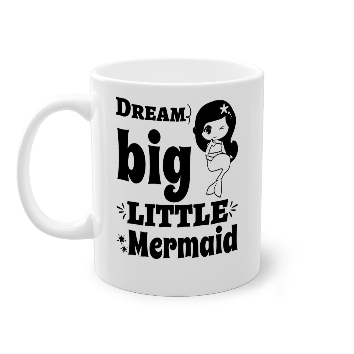 Dream Big Little Mermaid Mug with colorful handle and interior, featuring a glossy finish and whimsical design.
