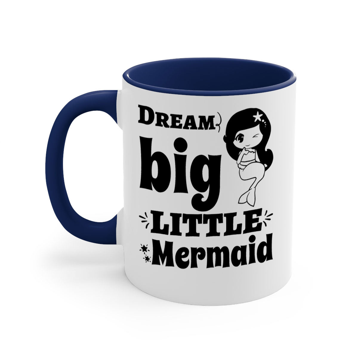 Dream Big Little Mermaid Mug with colorful handle and interior, featuring a glossy finish and whimsical design.